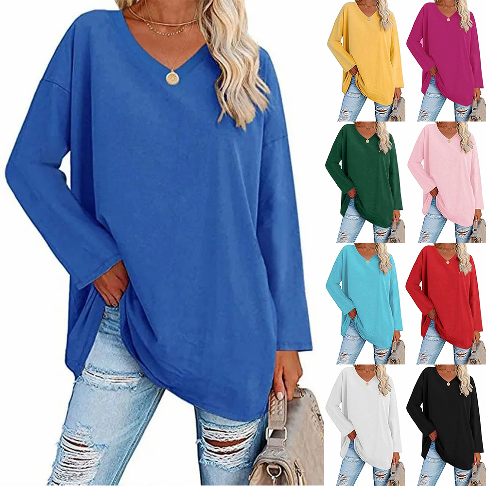 Multicolor - Women's Loose Long Sleeve Fashion V-neck Top