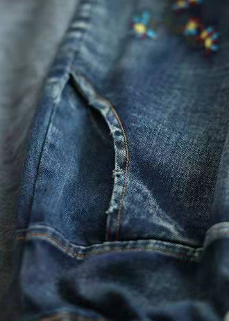 Boho Dark Blue Embroidered Tasseled A Line Summer Skirts Denim