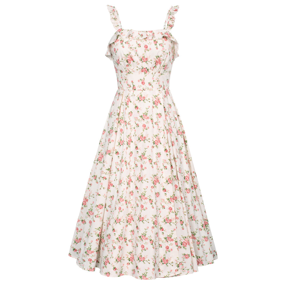 Floral Summer Dresses for Women Midi Sun Dresses Flowy Spaghetti Strap Dress with Pockets