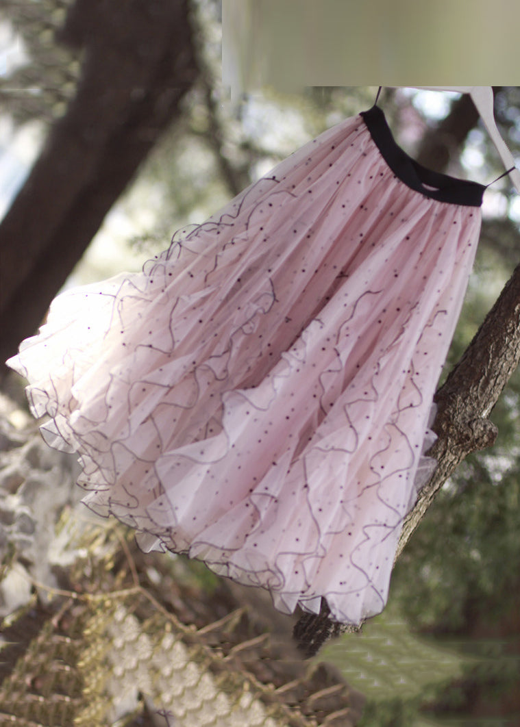 Apricot Ruffled Elastic Waist Tulle Skirts Summer