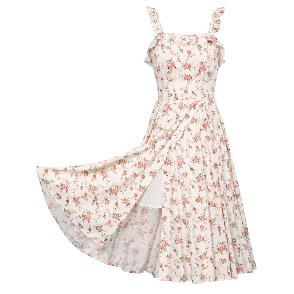 Floral Summer Dresses for Women 2024 Midi Sun Dresses Flowy Spaghetti Strap Dress with Pockets