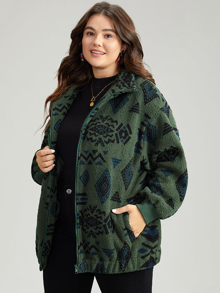 Geometric Pocket Gathered Zipper Jacket