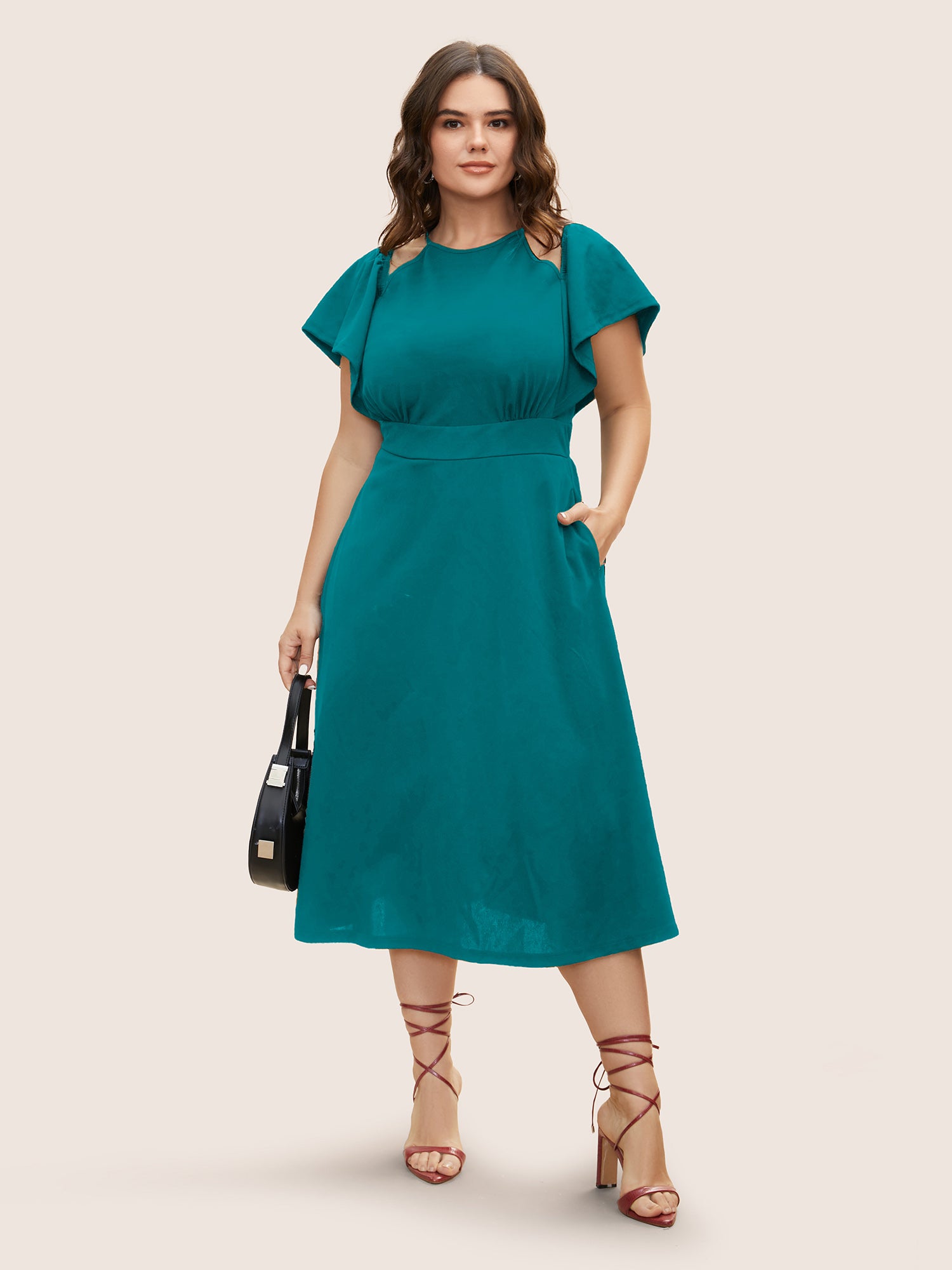 Cold Shoulder Flutter Sleeve Midi Dress