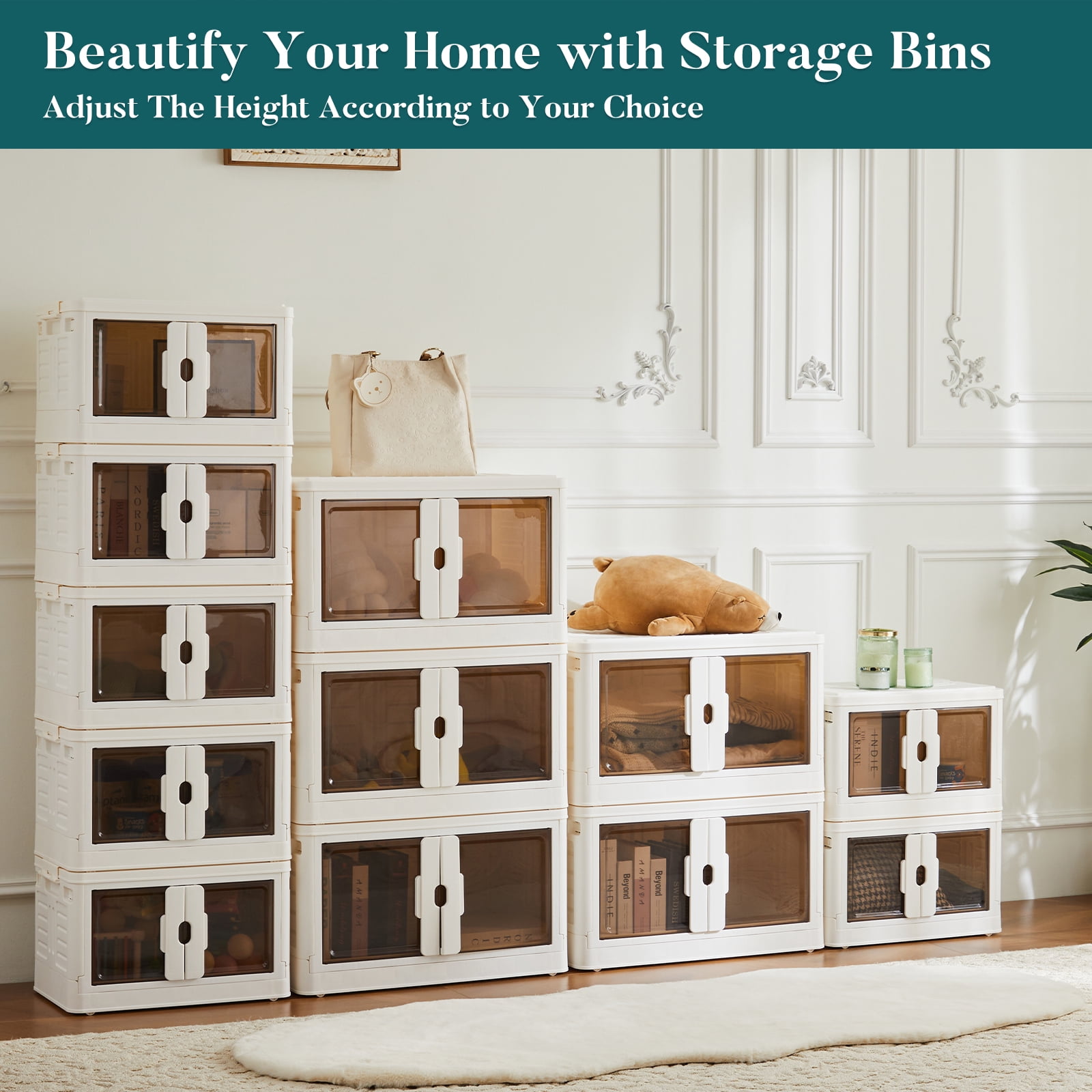 CONCETTA 33.6GAL/148QT Stackable Storage Bin with Lids and Wheels, Collapsible Foldable Plastic Closet Organizer for Home