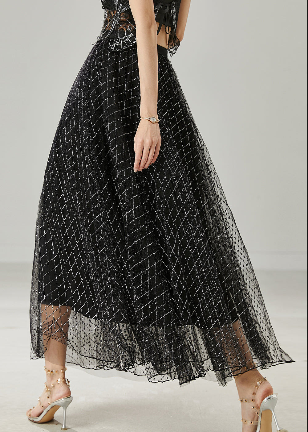 Style Black Plaid Exra Large Hem Tulle Skirts Summer