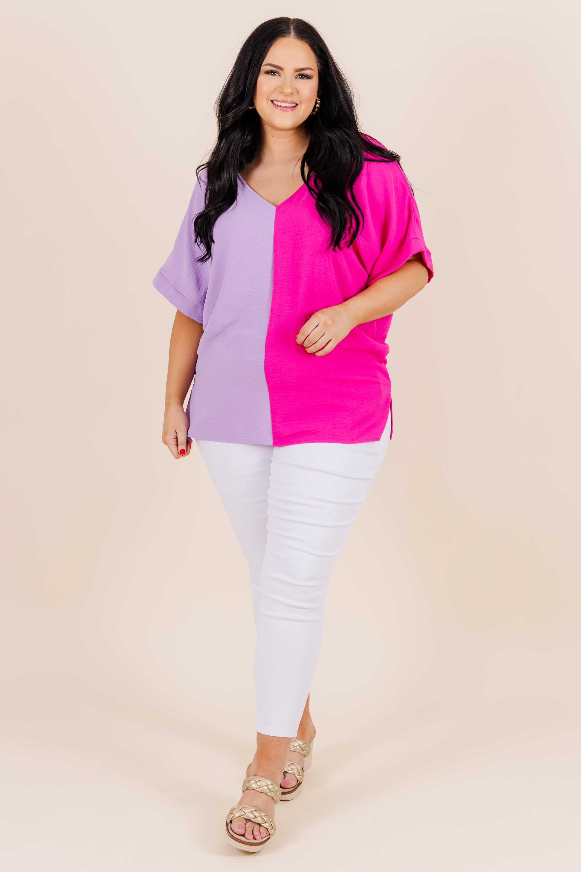 Double Dose of Color Top. Lilac/Hot Pink