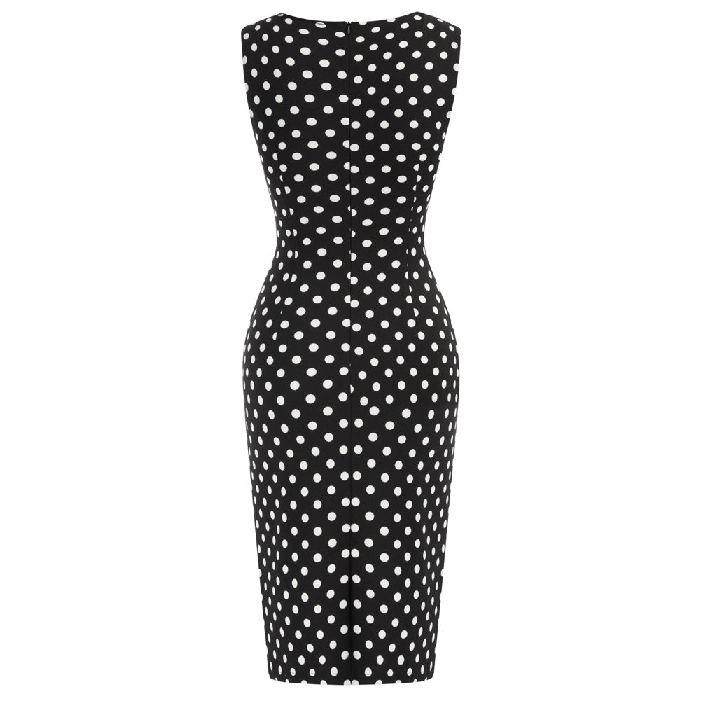 Vintage Ruched Bodycon Dress Sleeveless Surplice V-Neck Pencil Dress