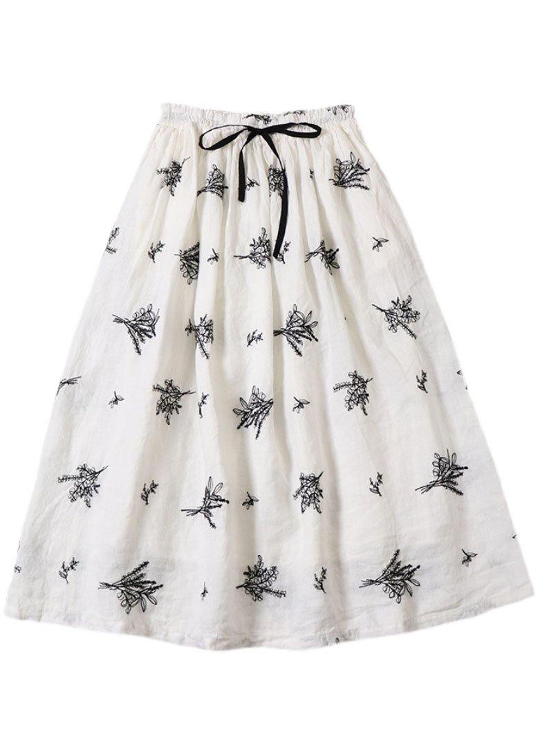 Blue tie waist Embroidered Fall Pockets Skirt