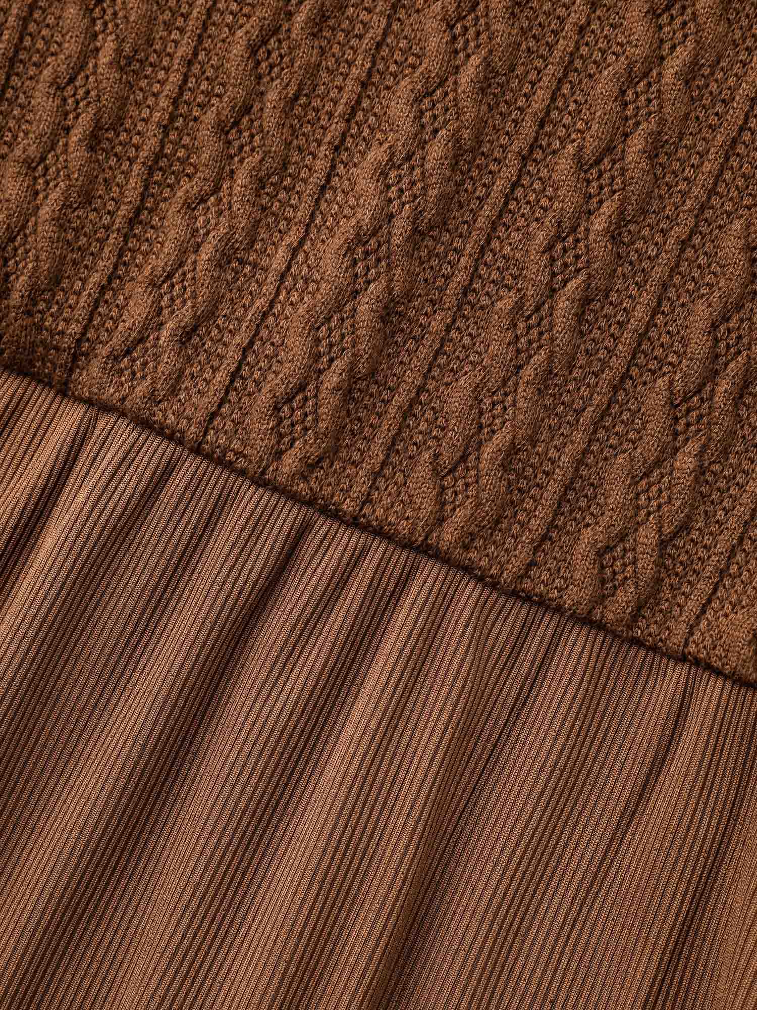 V Neck Textured Patchwork Knit Dress