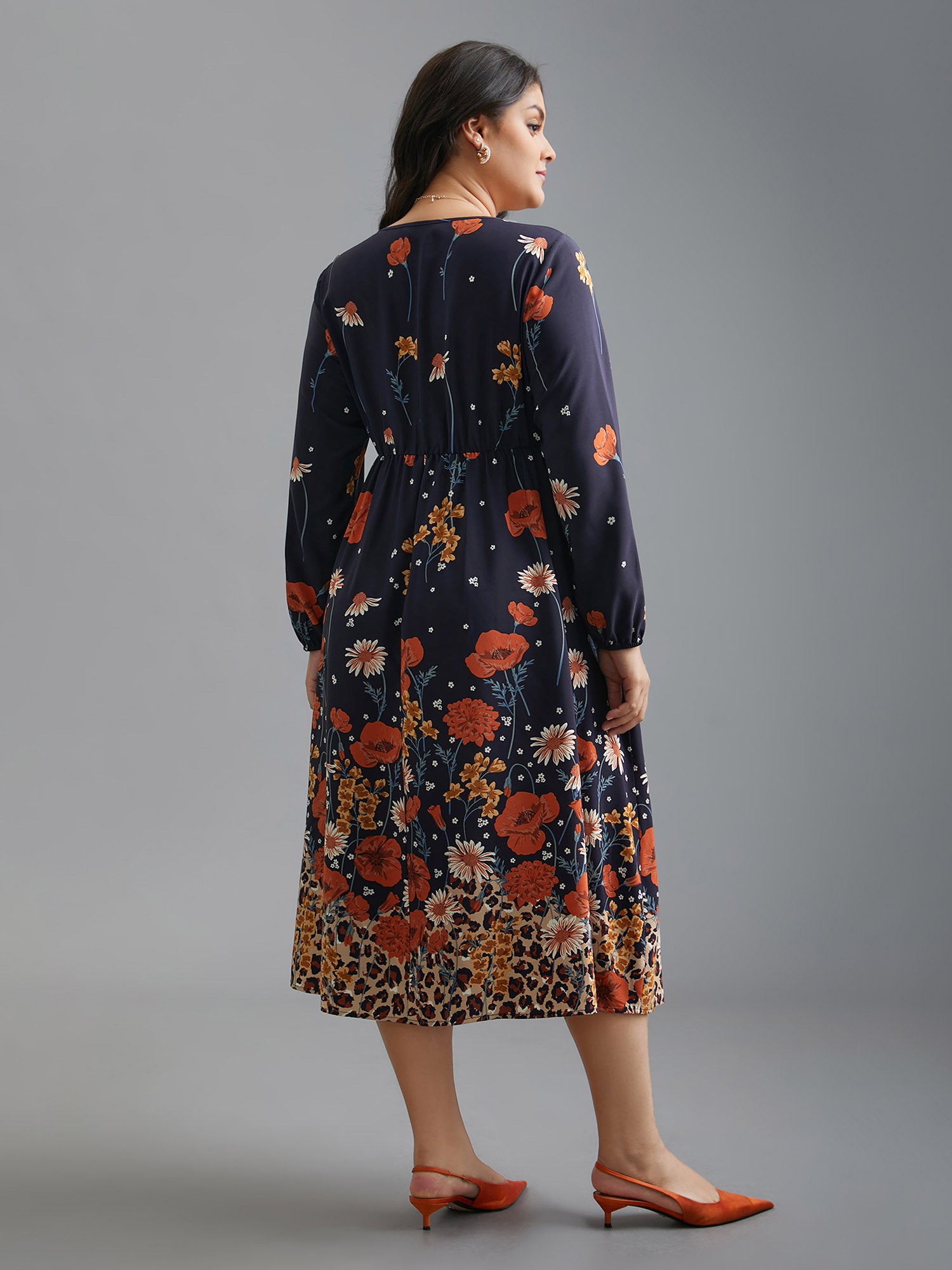 Floral Boho Print Lantern Sleeve Dress