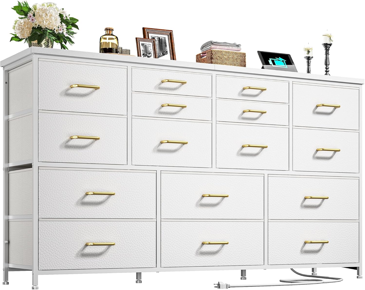 Dresser for Bedroom with 16 Fabric Drawers Long Dresser with Charging Station TV Stand for 60