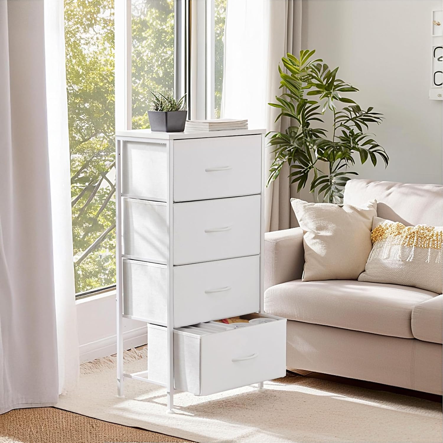 Nightstand Small Bedroom Dresser with 4 Fabric Drawers