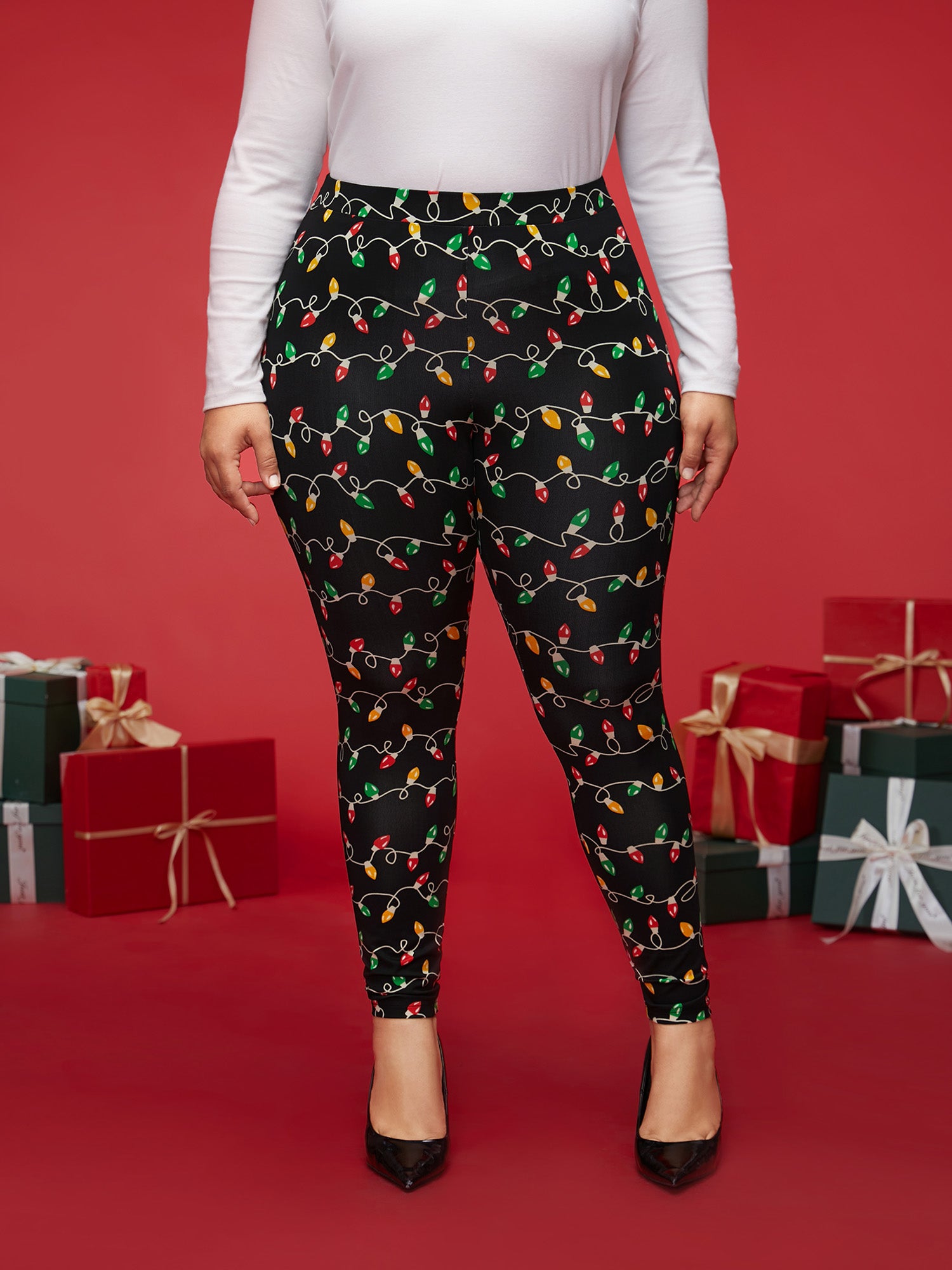 Colorful Bulb Print Festive Leggings