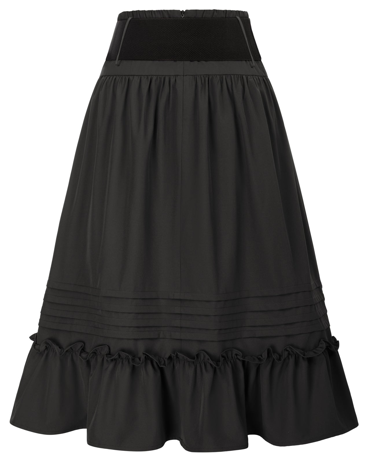 Belt Decorated Skirt Elastic High Waist Tiered  A-Line Skirt