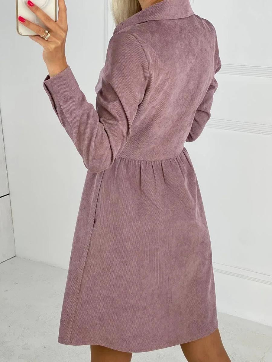 Single-Breasted Long-Sleeved Dress(4 colors)