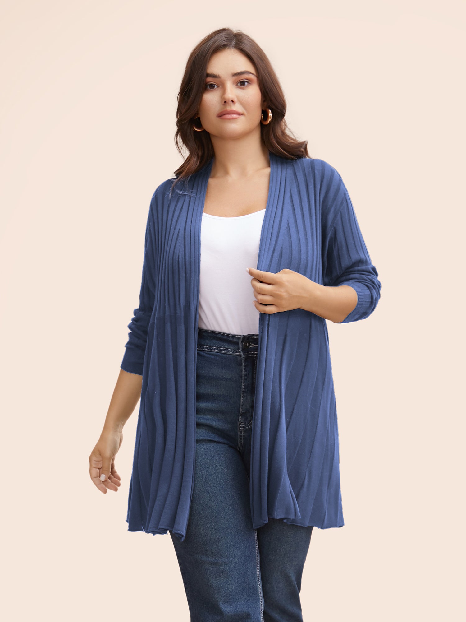 Plain Textured Kimono Collar Cardigan