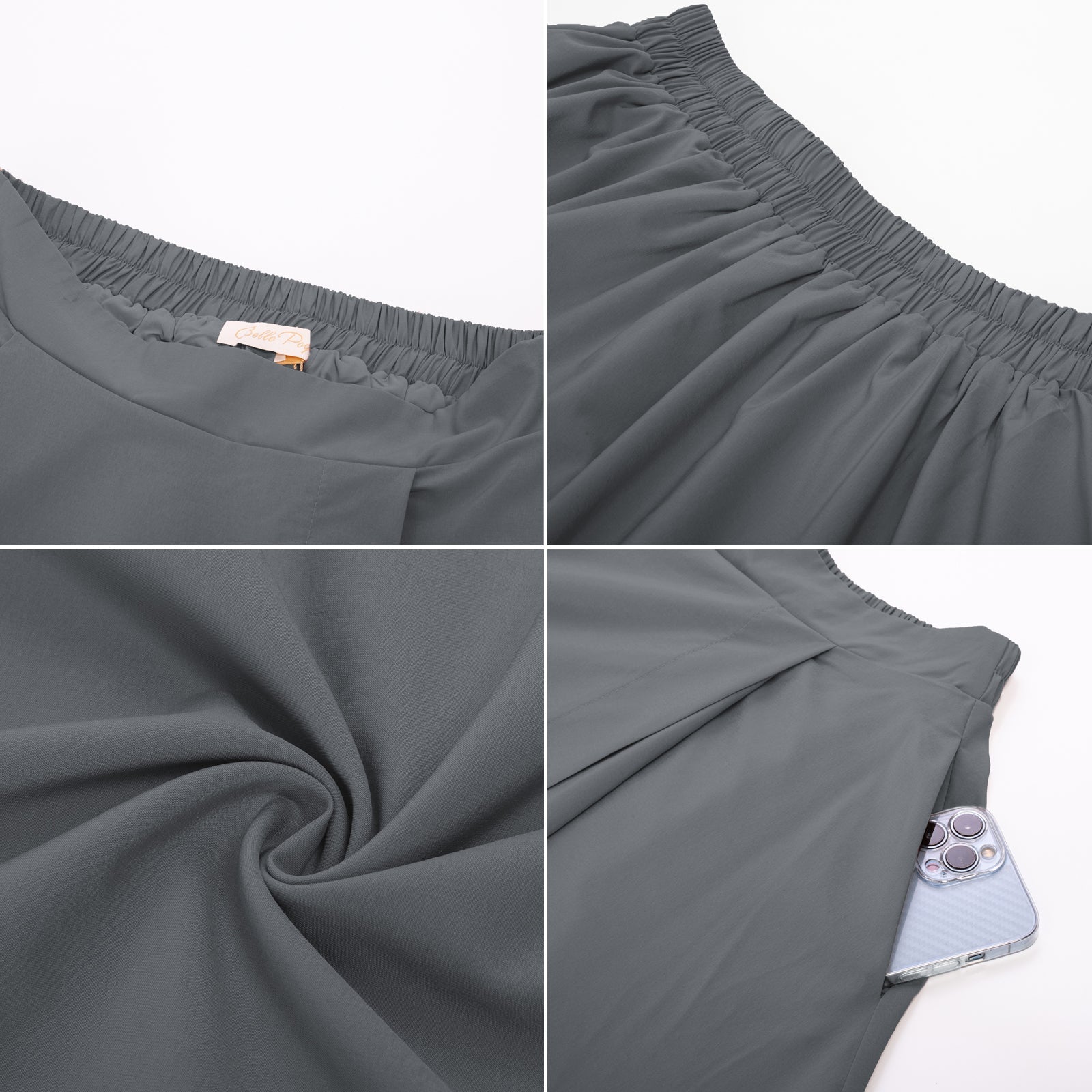 Vintage Skirts with Side Slit High Waisted Midi A-Line Flowy Skirts with Pockets