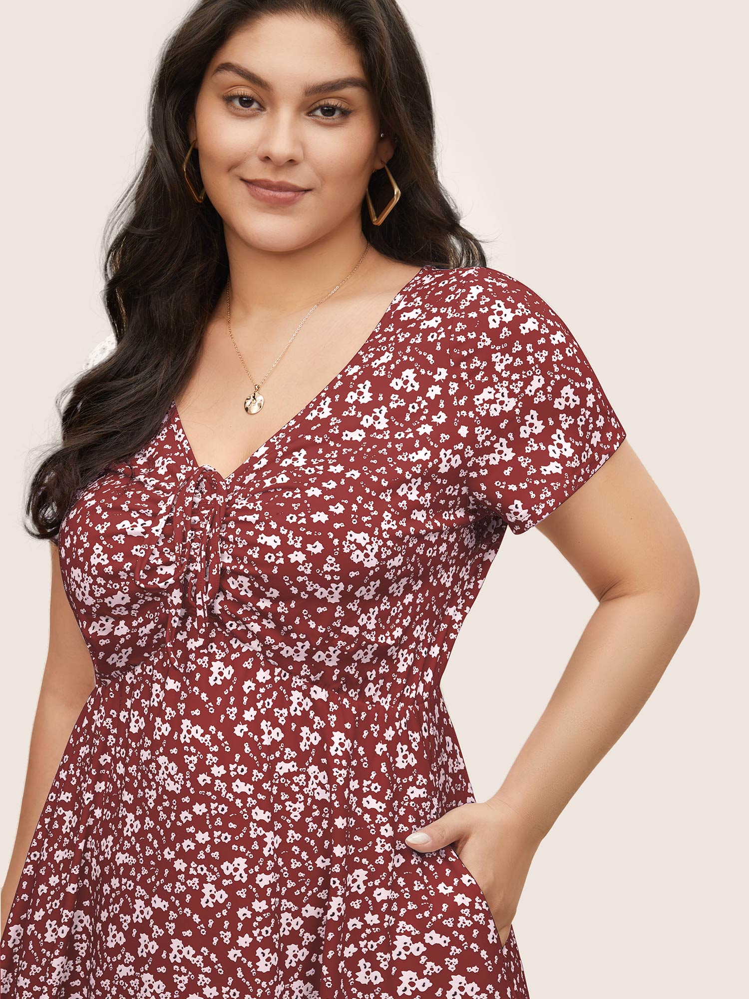 Ditsy Floral Elastic Waist Knot Drawstring Dress