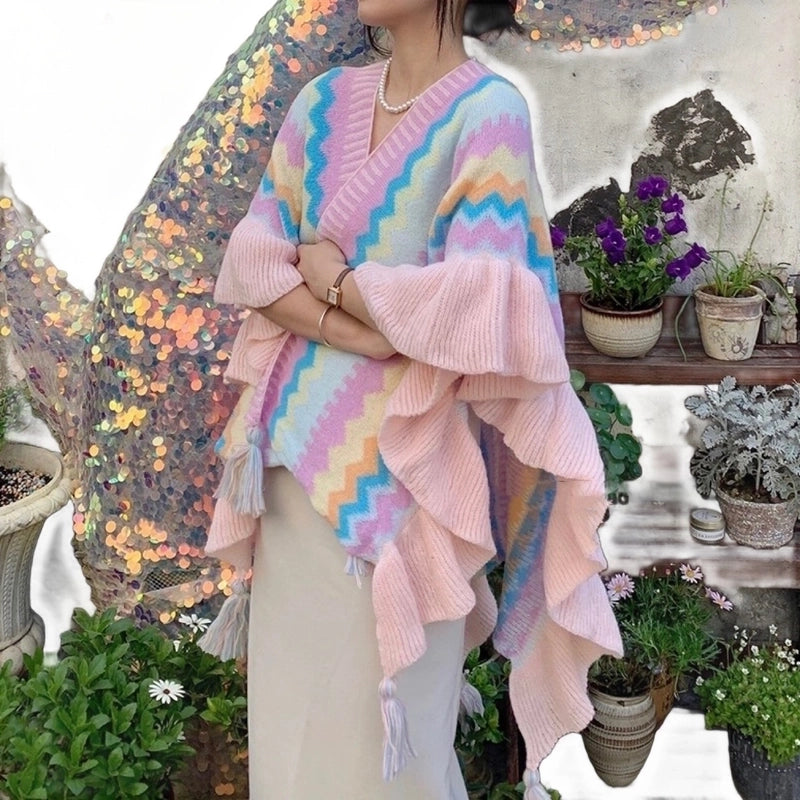 Autumn And Winter Retro Shawl Women's Bohemian New Ethnic Style Photography Outer Wear Warm Fashion Knitted Cape Cloak