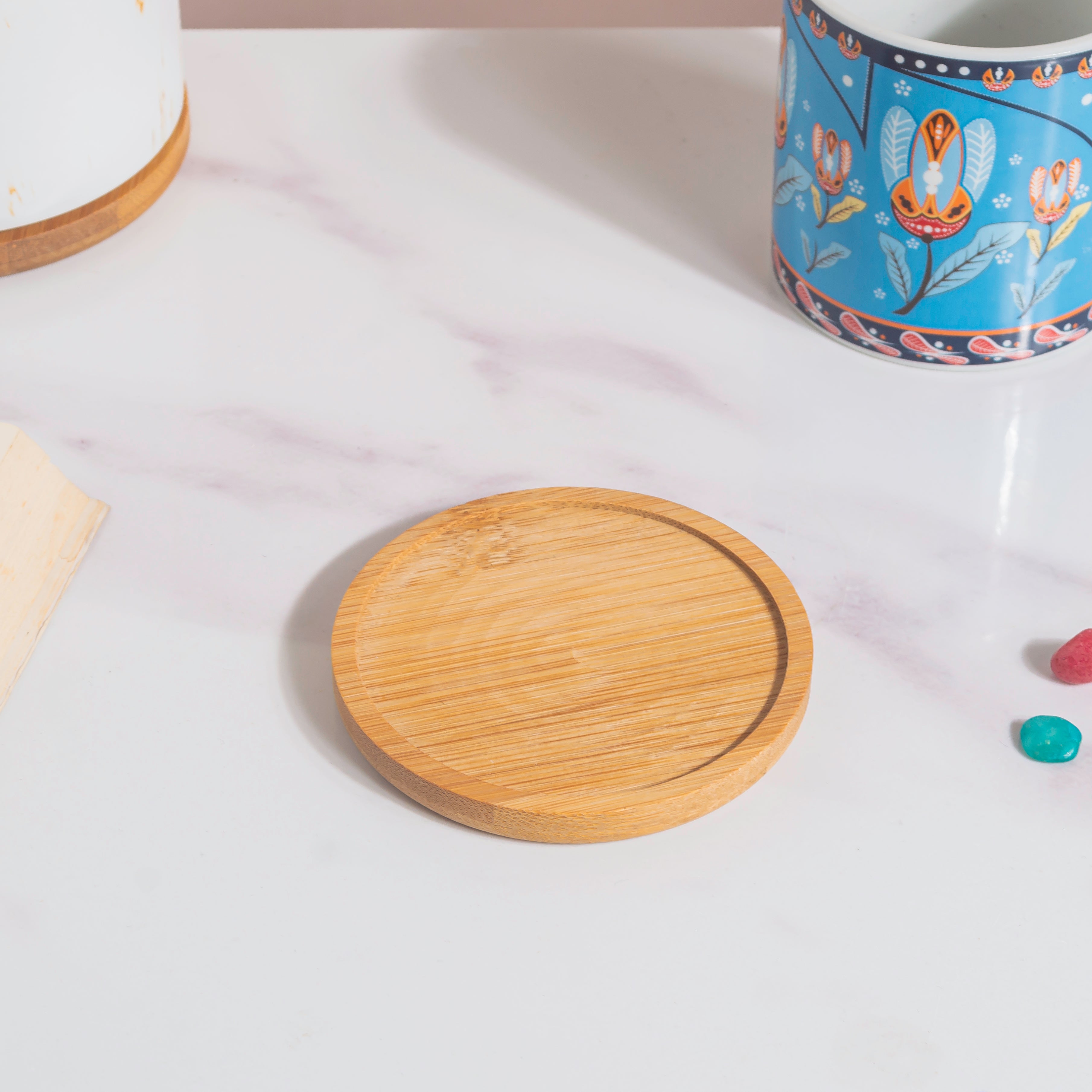 Cerulean Leaf Bloom Planter With Wooden Coaster