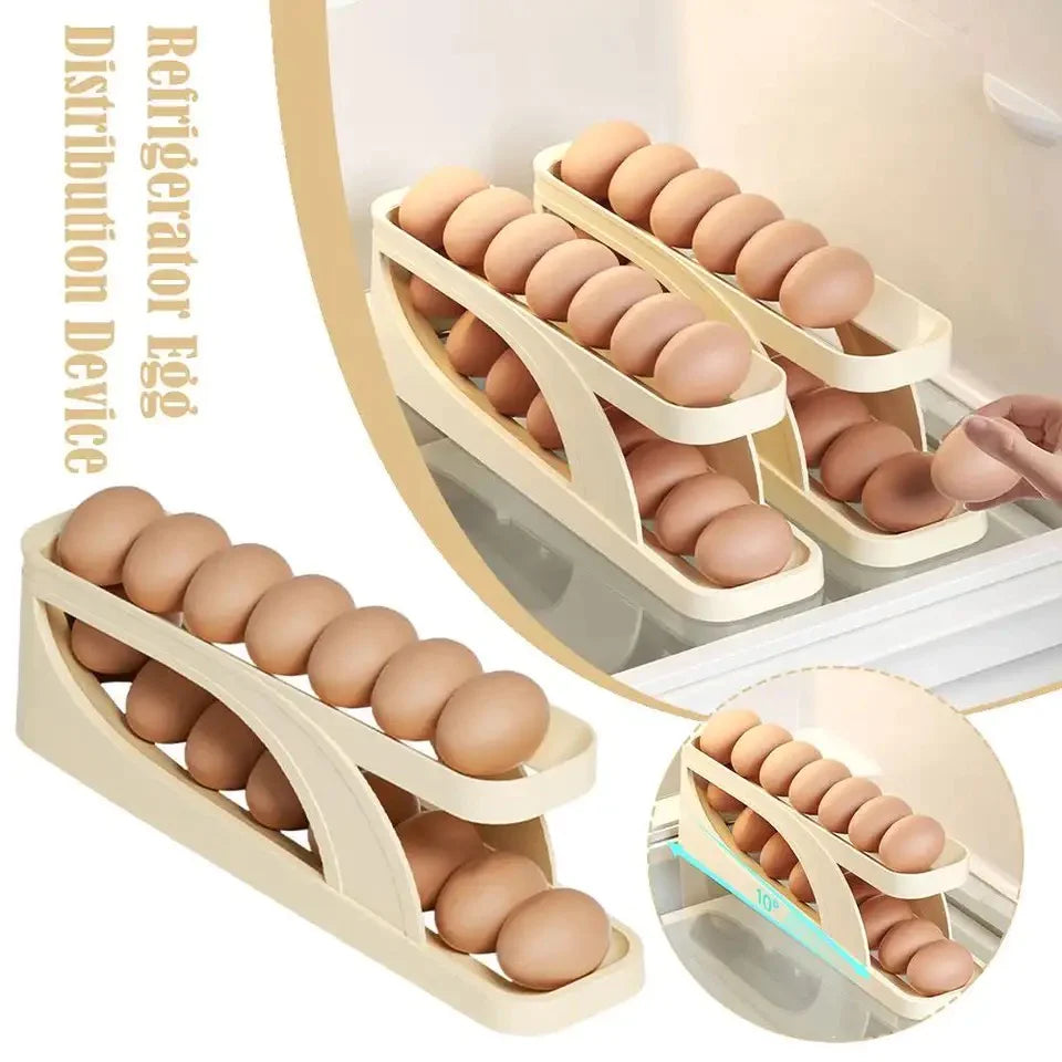 Automatic Scrolling Egg Rack. Double Layer Egg Dispenser. Counter Top Egg Storage Tray