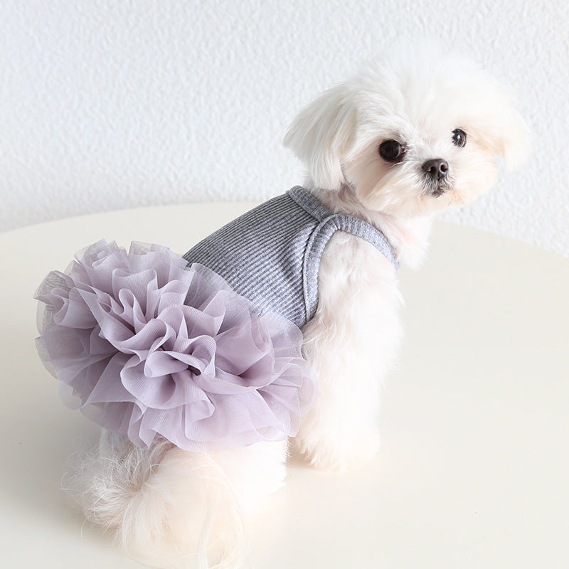 Multi-color Cotton Dog Cat Lace Dress