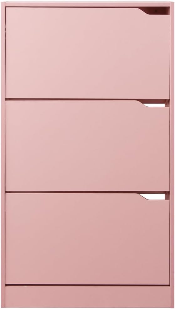 Wood Shoe Cabinet with 3 Doors, Shoe Cabinets, Retractable Handles, Double Depth, 63 x 24 x 115 cm