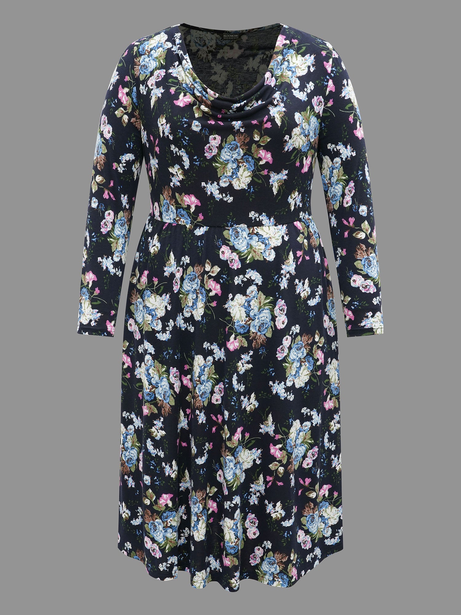 Super Soft Cowl Neck Knit Floral Dress