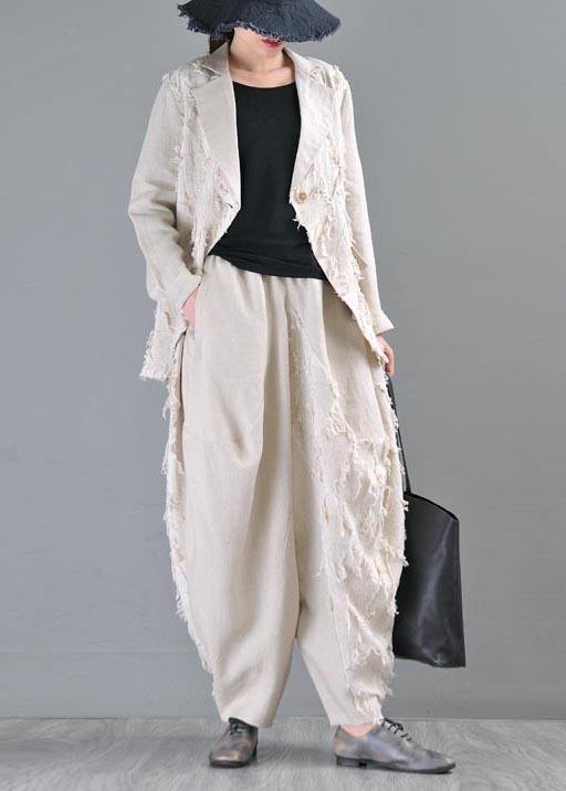 Beautiful Beige Pockets Cotton Linen Coat Summer