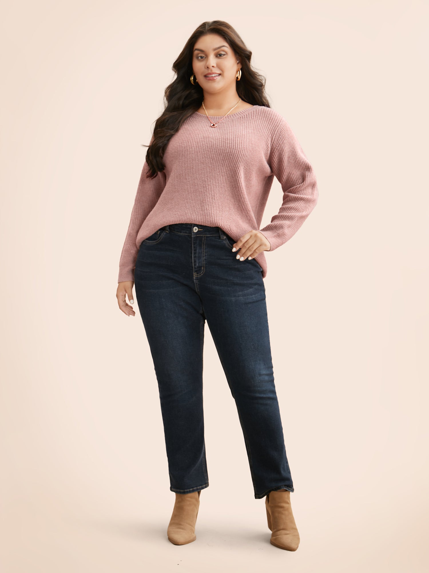 Round Neck Texture Back Bowknot Pullover