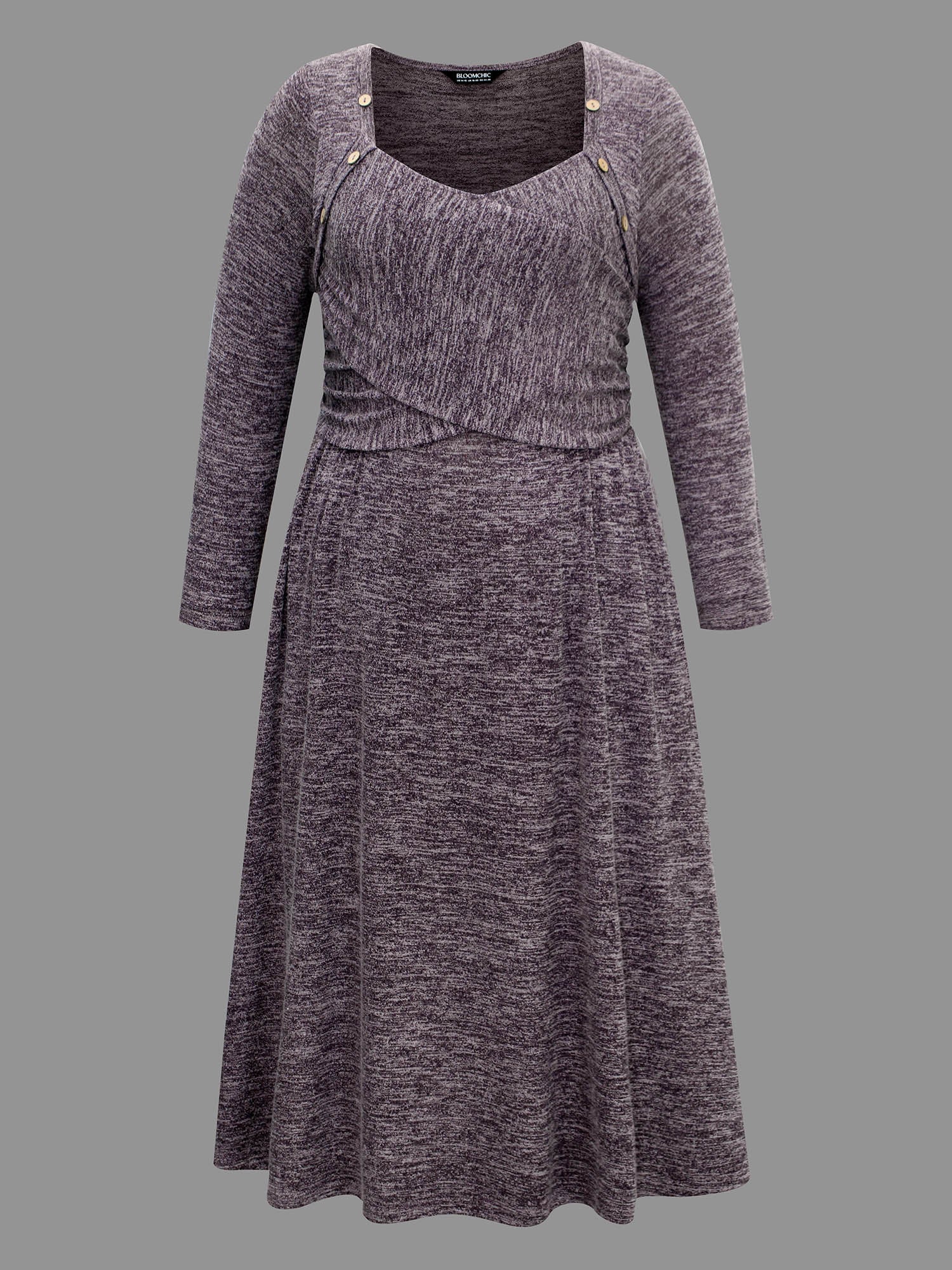 Heart Neckline Button Detailing Crossover Fit Dress