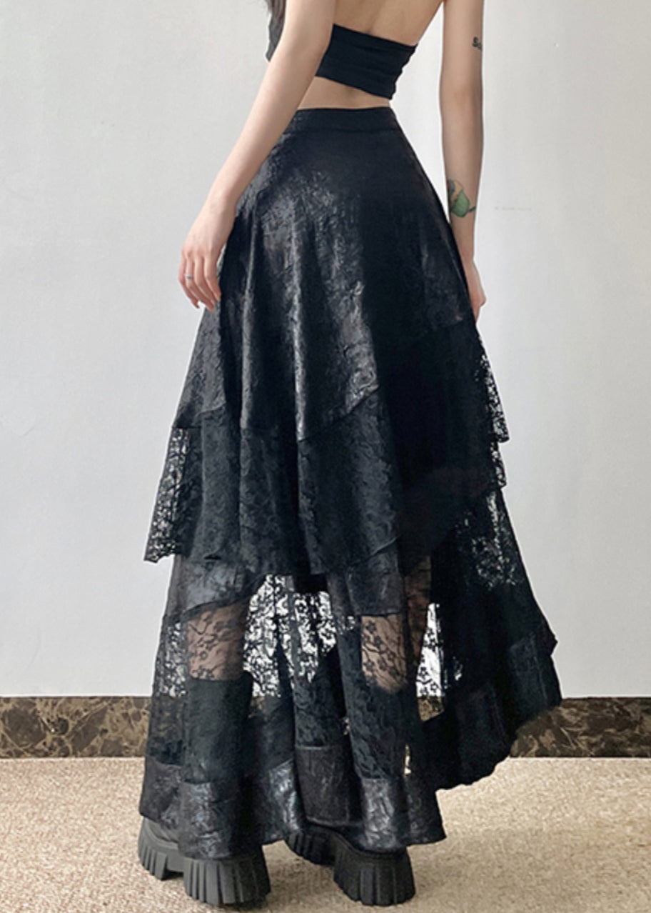 Black High Waist Patchwork Lace Skirts Summer