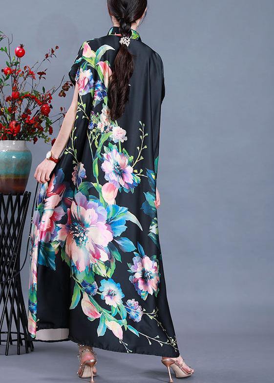Beautiful Black Print tie waist Maxi Coat Summer