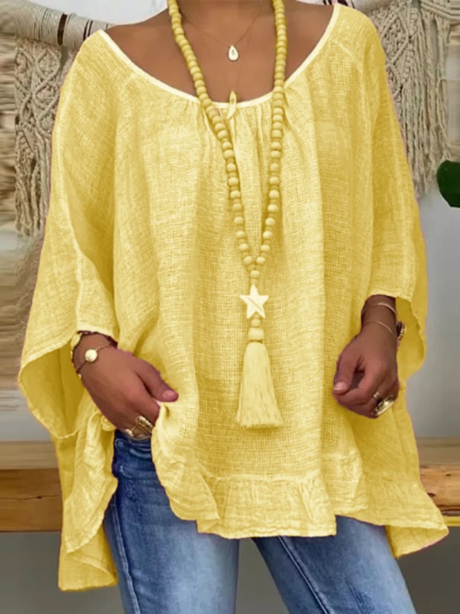 Casual Cotton And Linen Shift Blouse