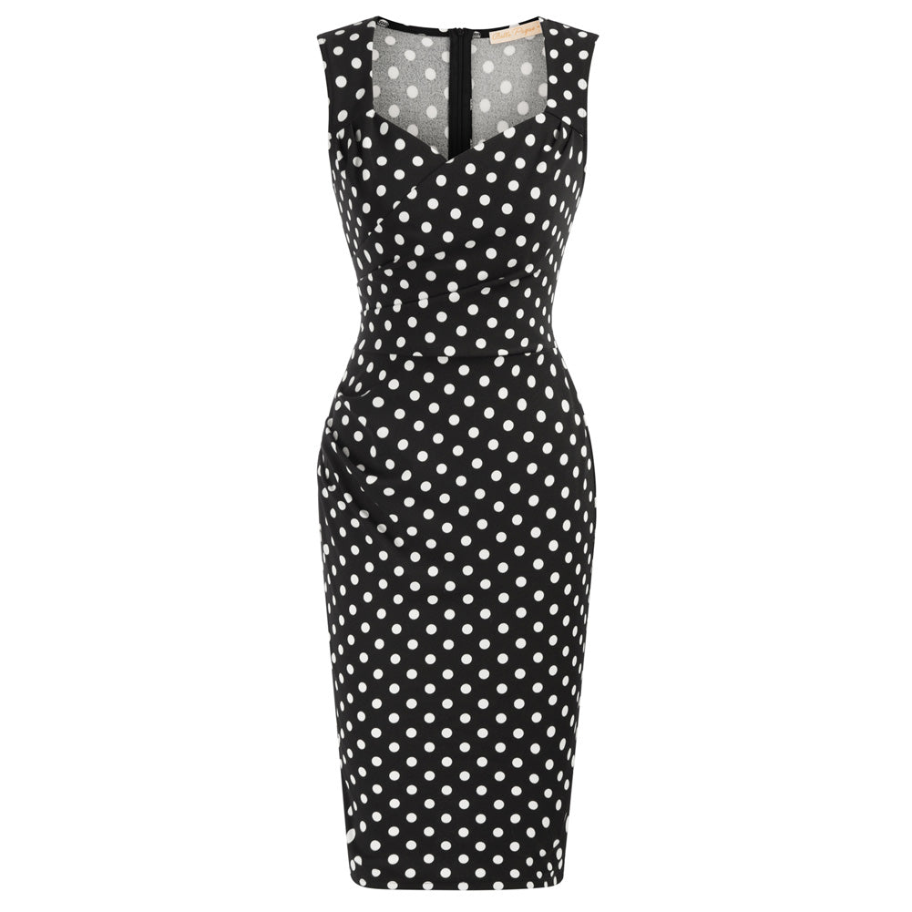 Vintage Ruched Bodycon Dress Sleeveless Surplice V-Neck Pencil Dress