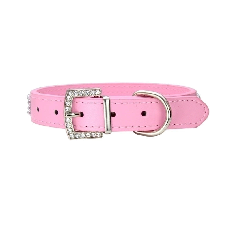 Fashion Solid Color Pu Inlaid Rhinestone Pet Dog Collar