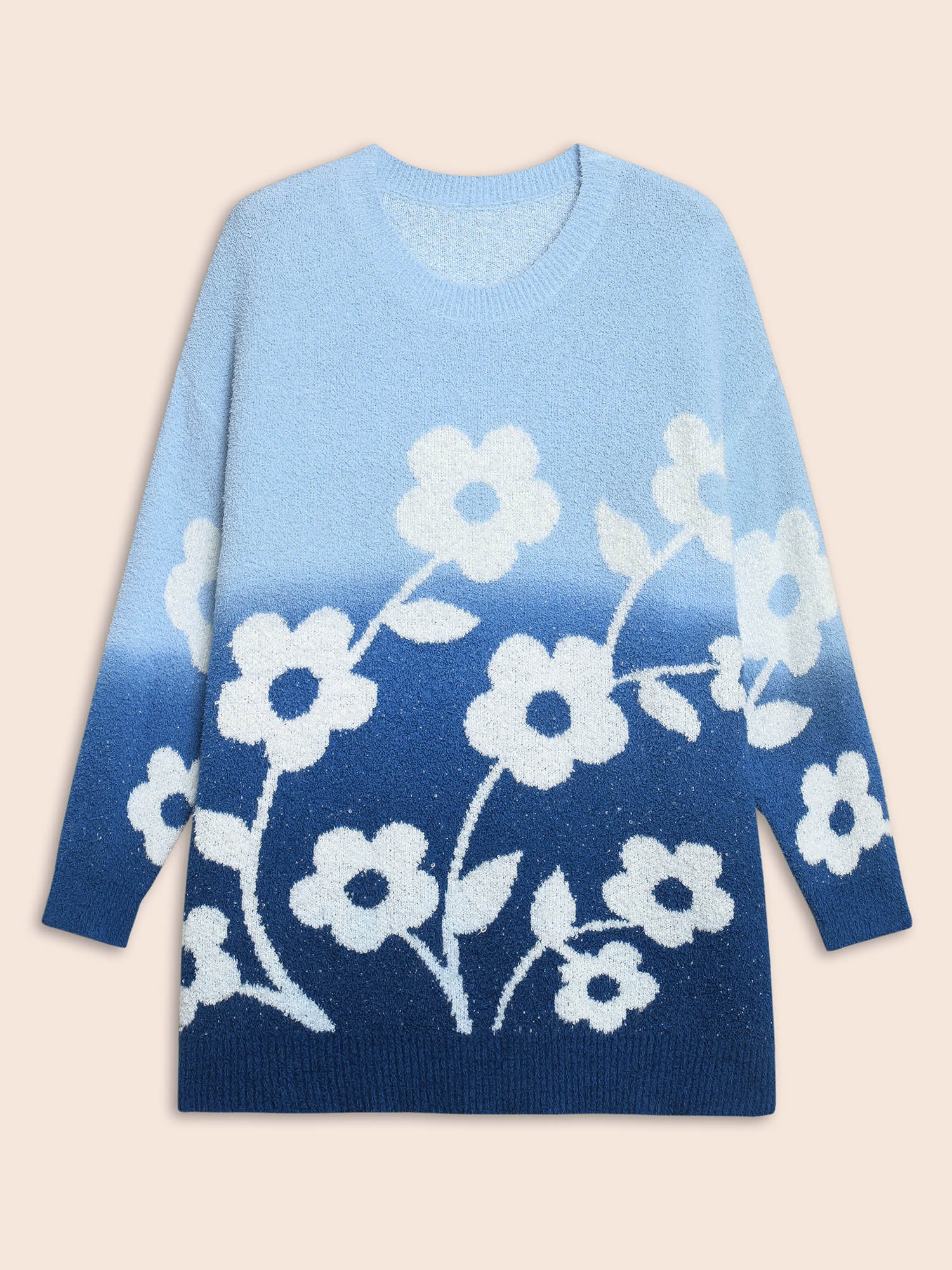 Floral Jacquard Ombre Drop Shoulder Pullover