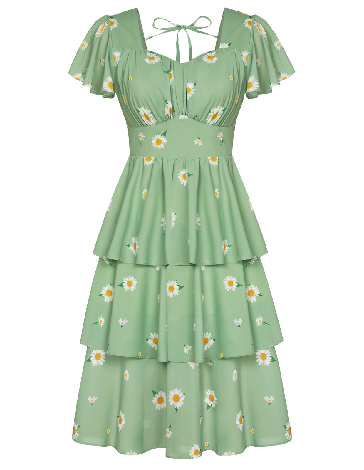 Floral Print Square Neck Tiered Ruffle Dress 2023 Summer Vintage A-line Swing Midi Dress