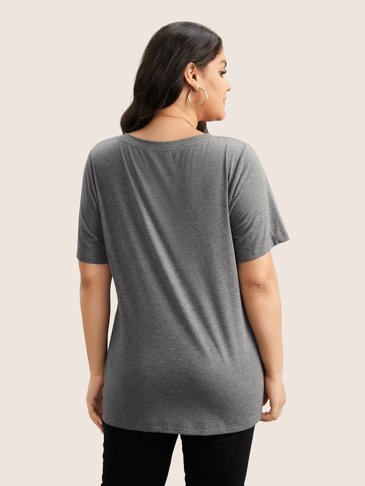 Moon and Star Print V Neck T-shirt