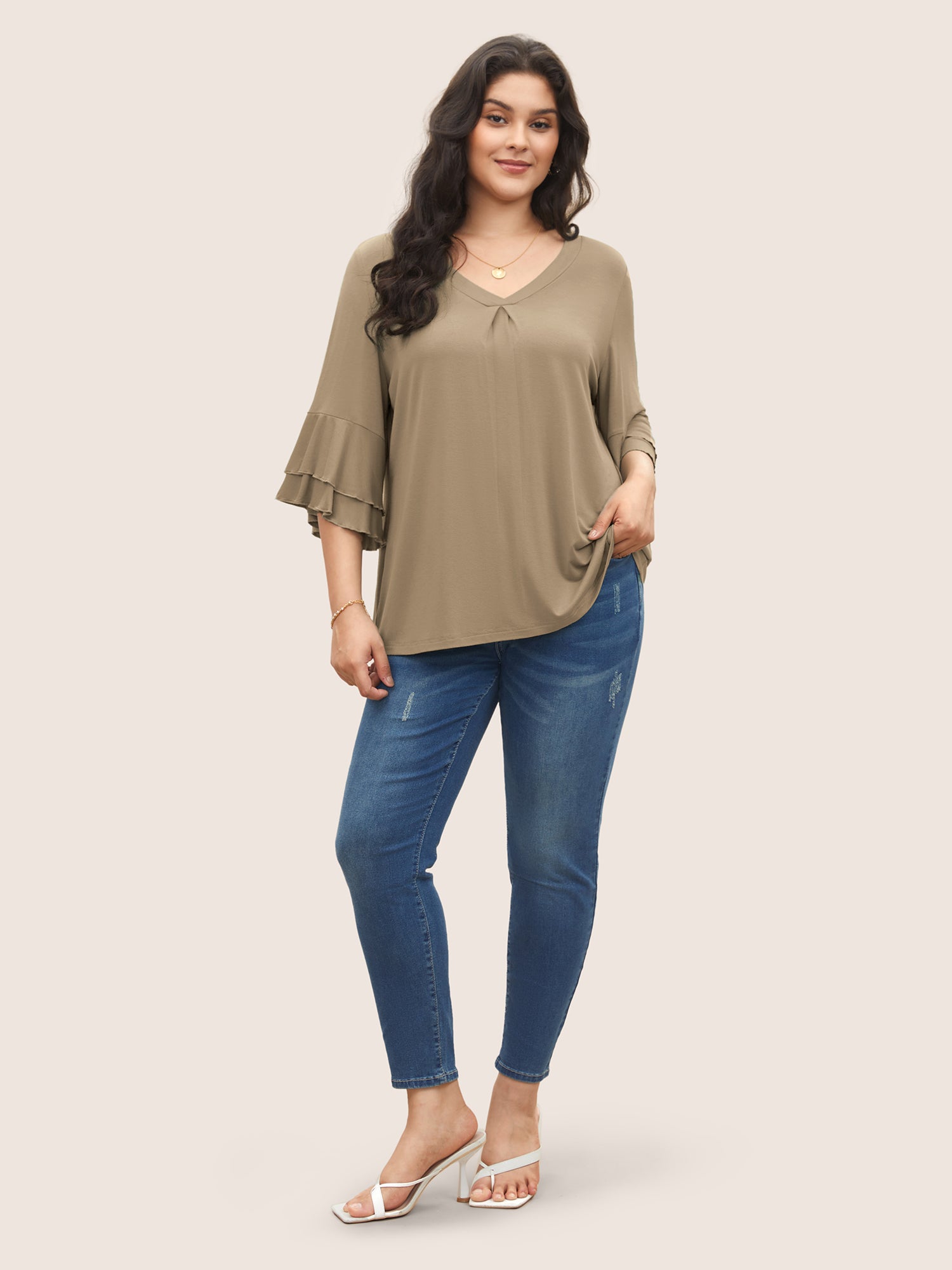 Supersoft Essentials Ruffle Layered Sleeve Pleated T-shirt