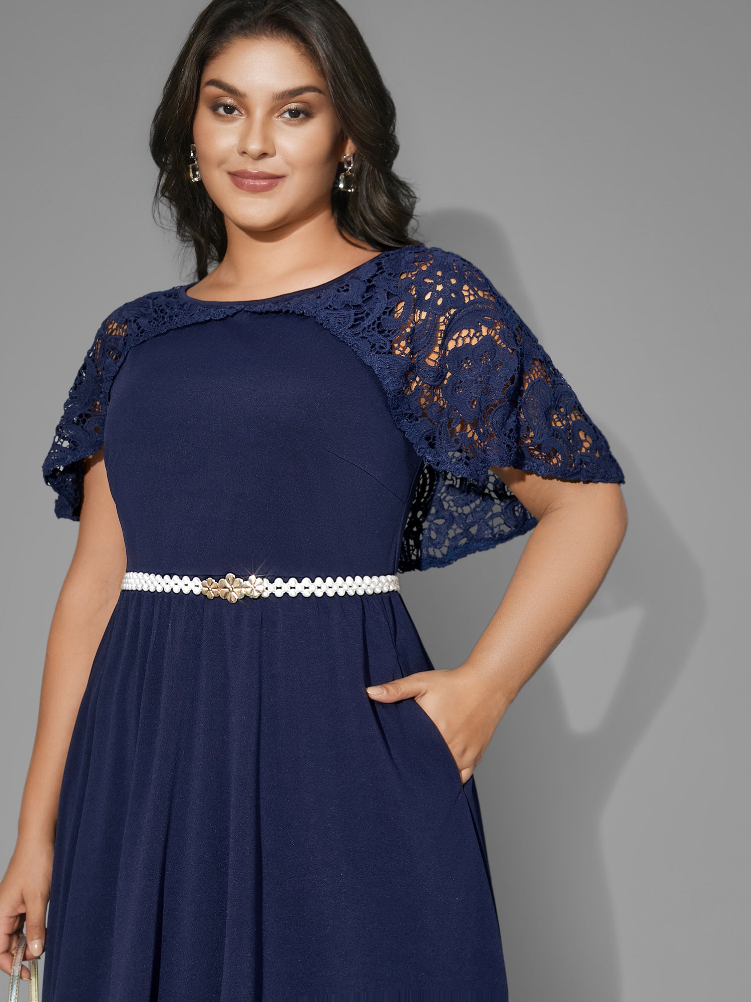 Tiered Lace Panel Elastic Waist Dress