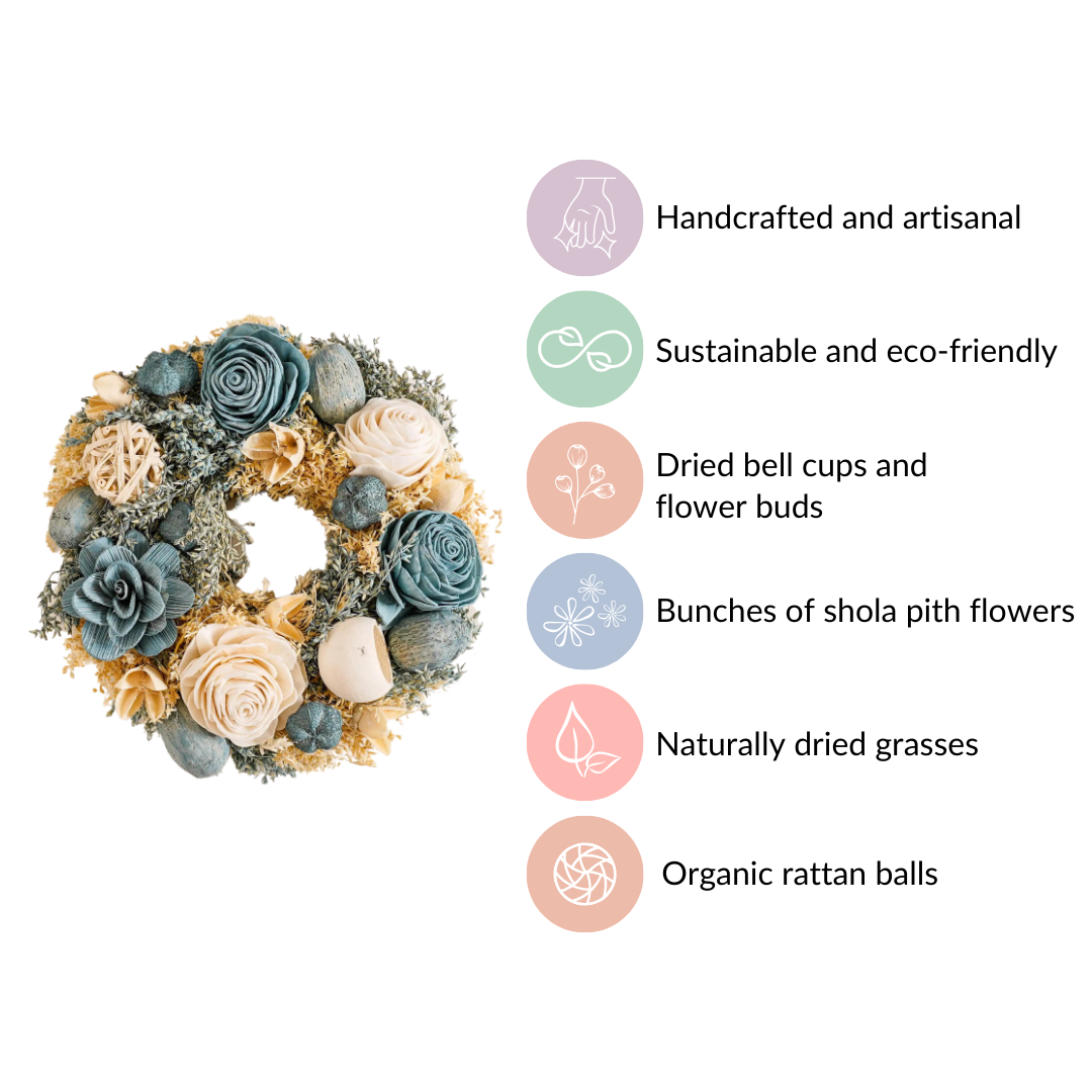 Sustainable Floral Wreath Garland Blue