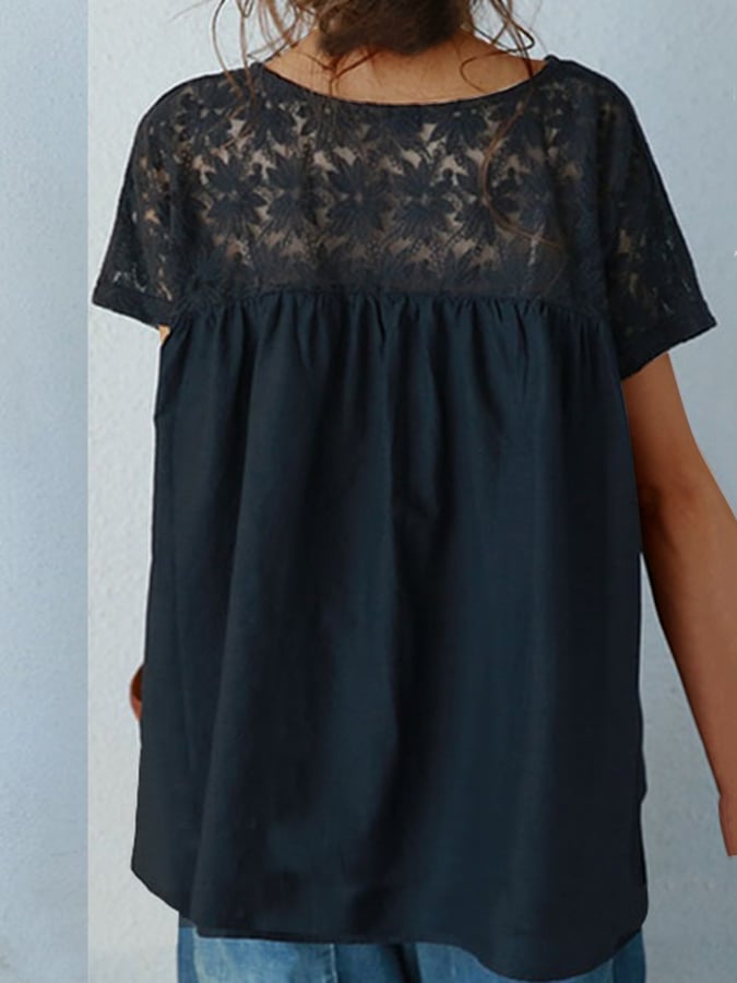 Casual Temperament All-Match Lace Stitching Loose Shirt