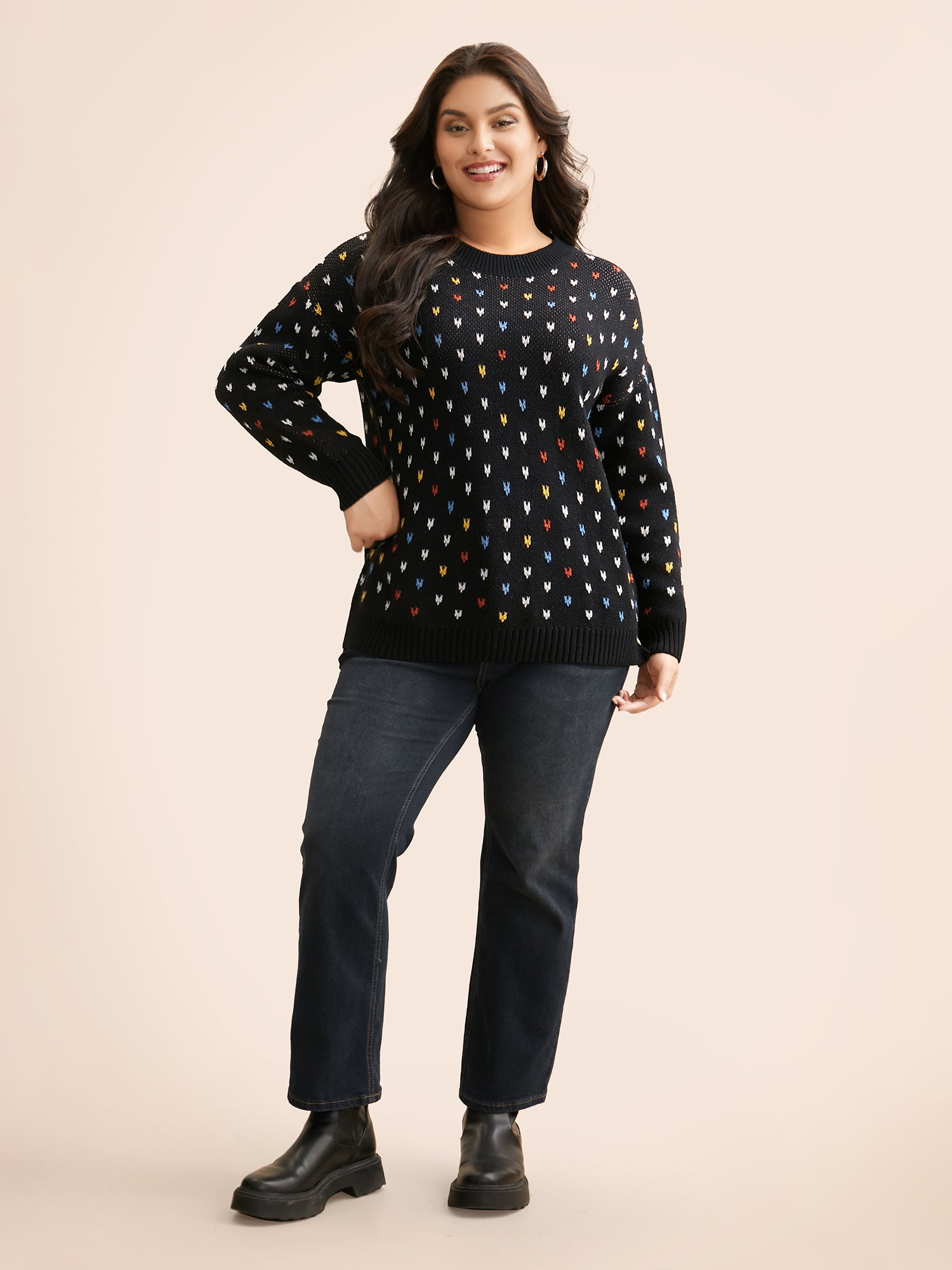 Polka Dot Texture Split Hem Pullover