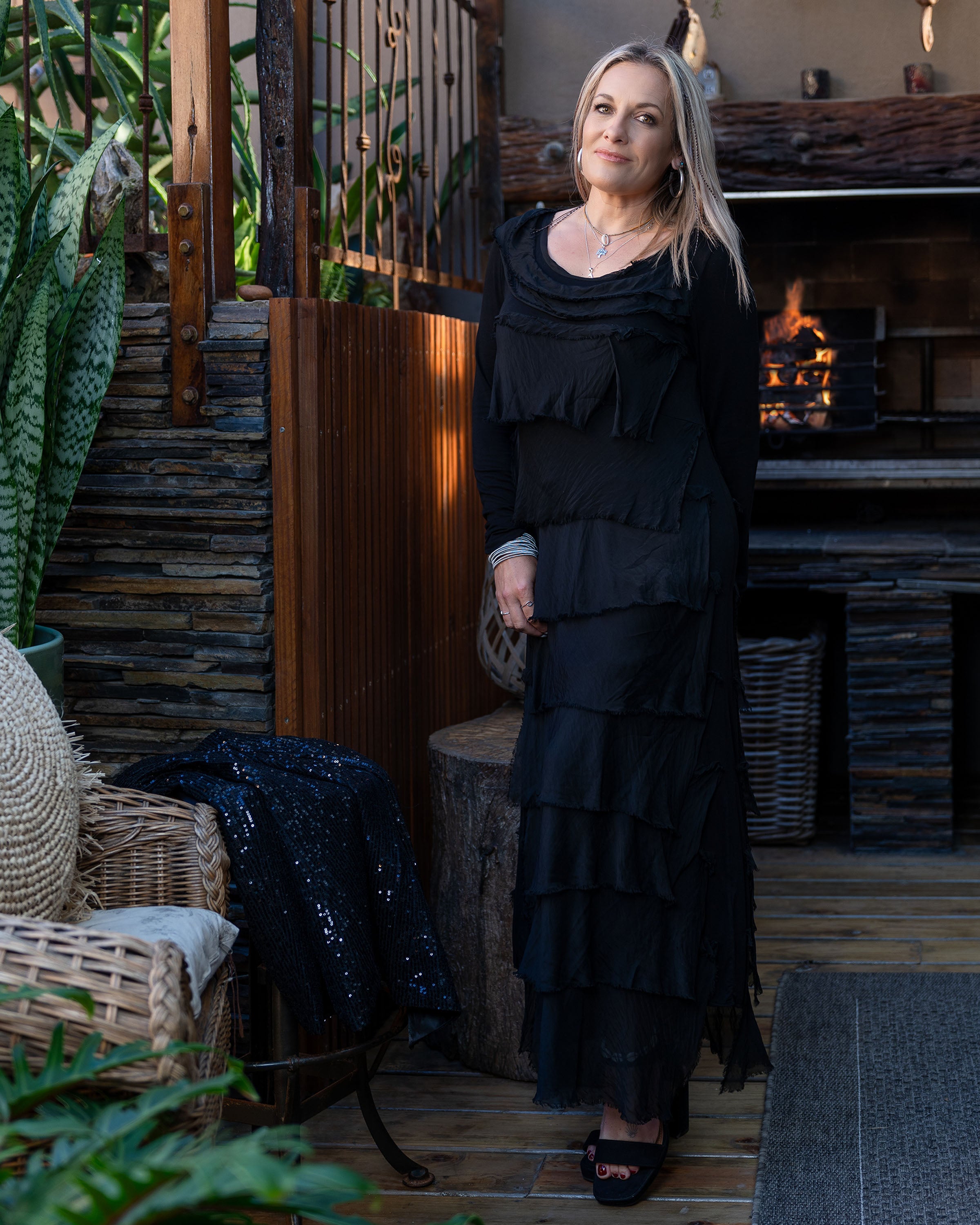 Whimsical Fringe Maxi Dress | Black