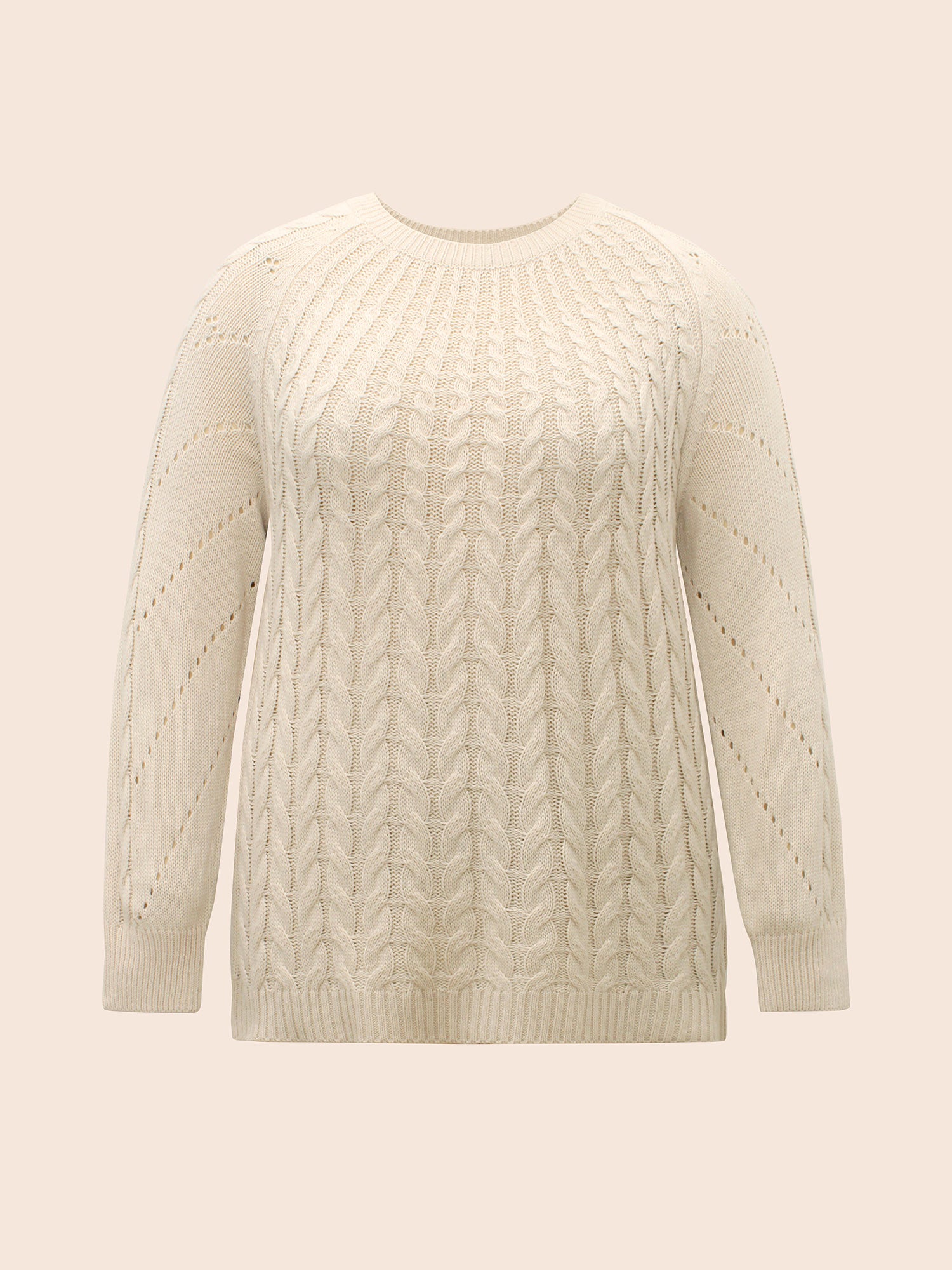 Cable Knit Raglan Sleeve Cut Out Pullover