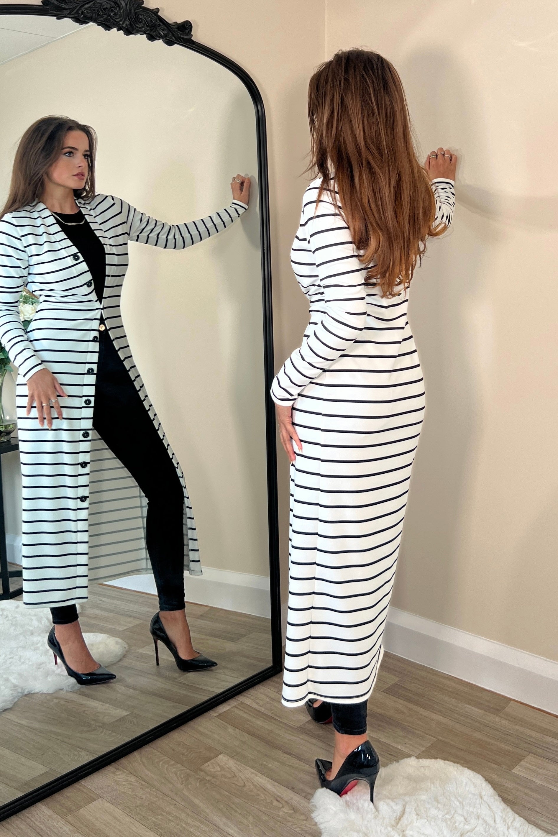 Agnes Striped Long Sleeve Cardigan Dress