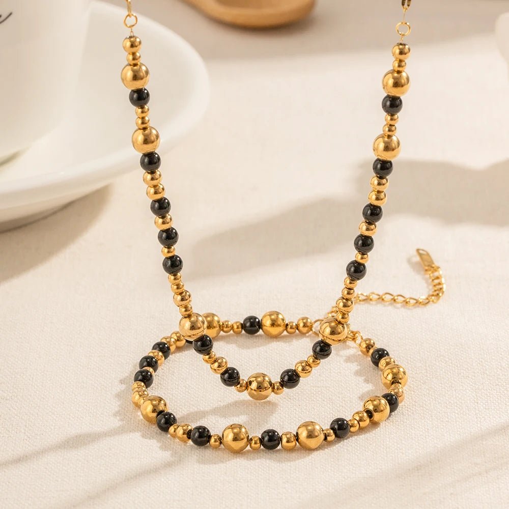 Vintage Inspired Contrast Gold Bead Bracelet and Necklace Set