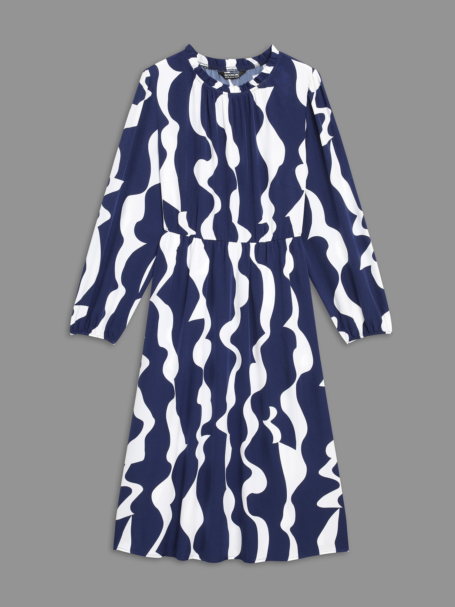 Round Neck Color Contrast Frill Trim Dress