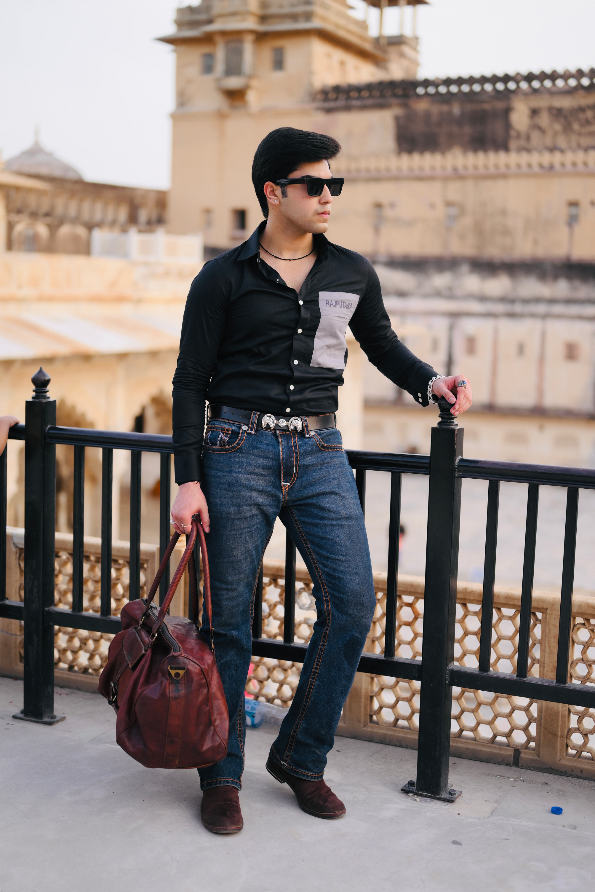 Jade Black Premium Rajputana Shirt with Grey Patch Pocket